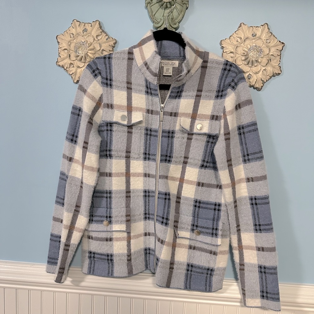 Rachel Zoe Blue Plaid Jacket/Sweater